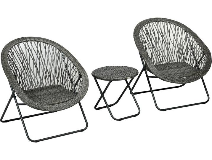Outsunny Rattan Bistro Set Stahl\, PE Rattan Grau