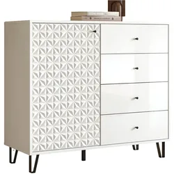 KOMMODE weiß Hochglanz 110 x 96 cm, Sideboard mit 3D-Struktur