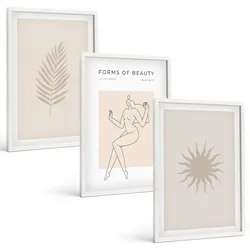 BILDER SET 3er Set - 40x60 cm Weißer Rahmen - Eine Sammlung minimalistischer Formen