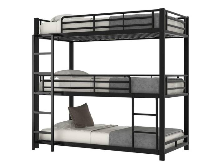Okwish Etagenbett Dreifach 90/200 cm Schwarz Metallbett mit Geländern, 90x200 cm, Babymöbel & Kindermöbel, Kinderzimmer & Jugendzimmer, Stockbetten