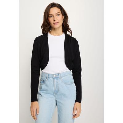Bolero LASCANA, Damen, Gr. 44/46, blau (schwarz), Feinstrick, Obermaterial: 70% Viskose, 30% Polyamid, unifarben, figurbetont bauchfrei, ohne Ausschnitt, Strickjacken Bolero, aus leichter Strickqualität, Kurzstrickjacke, casual