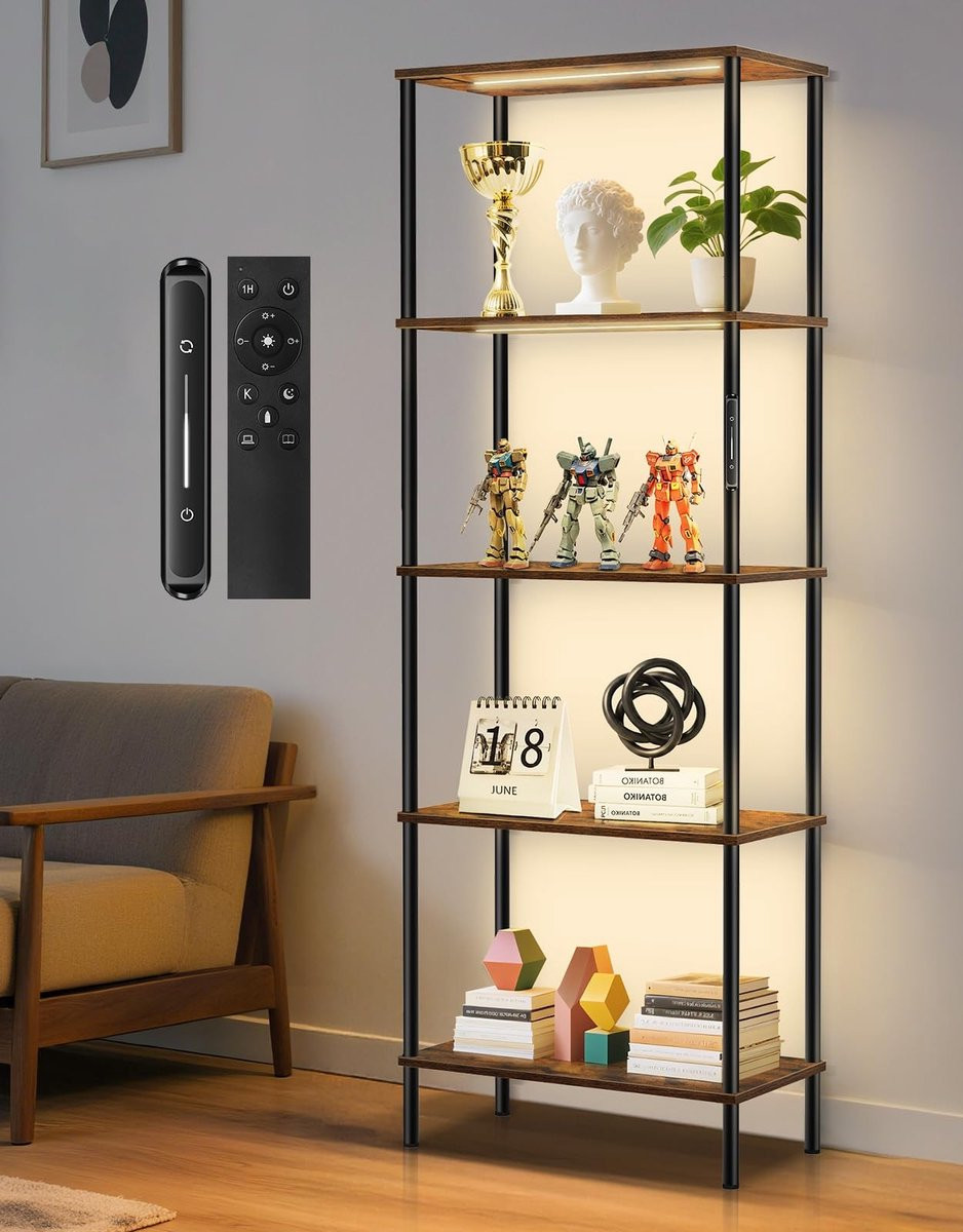 LED Boekenkast met 5 Laag en Dimbare Verlichting