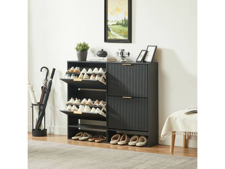 Meuble À Chaussures 120x24x102 Cm Pour Entrée\, Avec Rangement\, Étagères Réglables\, Mdf - Noir
