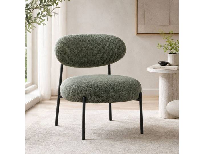 Fauteuil de salon en tissu chenille vert - ANNIE