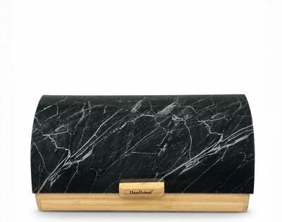 STP Goods "HausRoland Roll-Top Bread Box with Black Marble Design - 15.35 x 11 x 7.3"" (39 x 28 x 18.5 cm)"