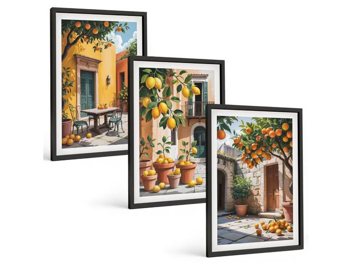 Tulup Bilder SET 3er Set - 40x60 cm Schwarzer Rahmen - Zitrusfrüchte im Garten, Kunststoff, Rechteckig, 40x60 cm, Fotografie, Bilder & Rahmen, Bilder