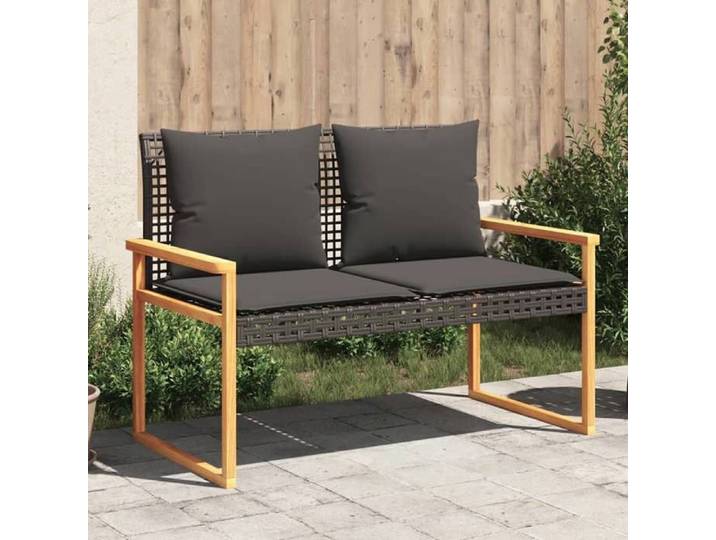 NEW 2025  Banc de jardin - Banquette outdoor - avec coussin - noir résine tressée et acacia @@U1365862