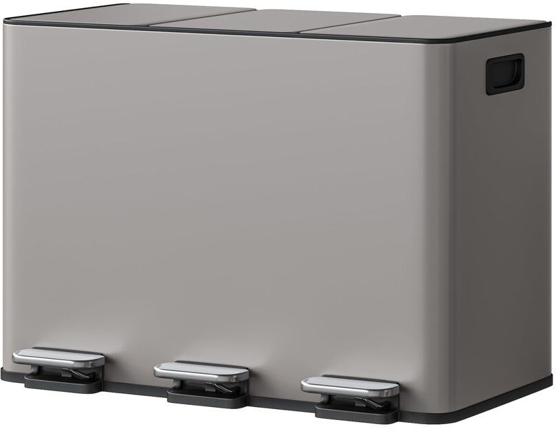 idealhouse Stainless Steel Step On Multi-Compartment Rubbish & Recycling Bin - 42.59 L Gray