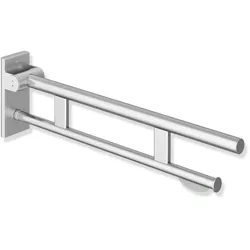 HEWI Mobiler Stützklappgriff Duo, Design A, Edelstahl, schliff, Ausladung 700 mm, mit WC-Papierhalter