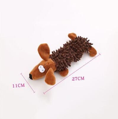 The Handy Homestead Durable Plush Dog Chew Toy With Squeaker For Small Breeds Perfect For Chihuahuas & Yorkies brown Dog