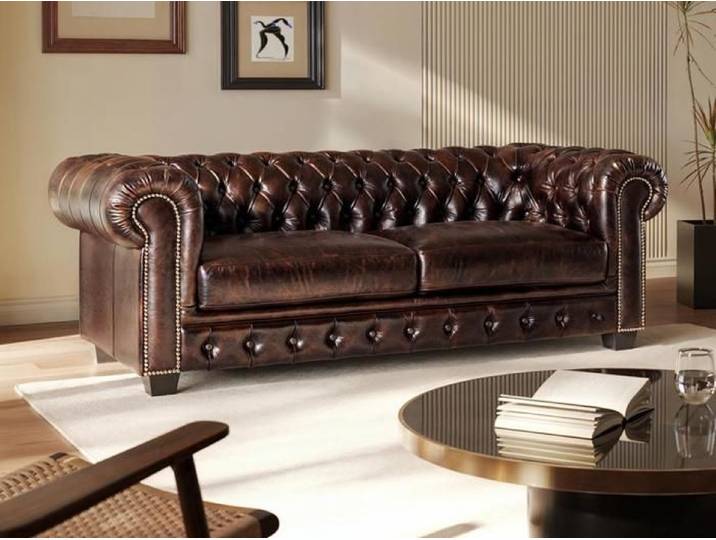 Canapé chesterfield 3 places BRENTON 100% cuir de