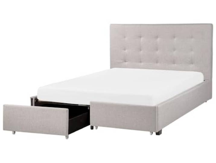 Beliani Bett mit Schubladen Hellgrau Stoff 140x200 Modernes Polsterbett Grau, Glamourös, Mit Stauraum, Belastbarkeit 280 kg, 140 x 200 cm, 100% Polyester