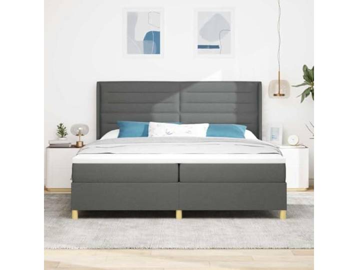 KTHLBRH Boxspringbett mit Matratze dunkelgrau 200 x 200 cm Stoff Verstellbares Kopfteil, goldene Beine, Holzgestell, 280 kg