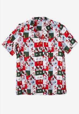Men's Big & Tall Printed Camp Shirt by KS Island in Gift Wrap (Size 8XL)