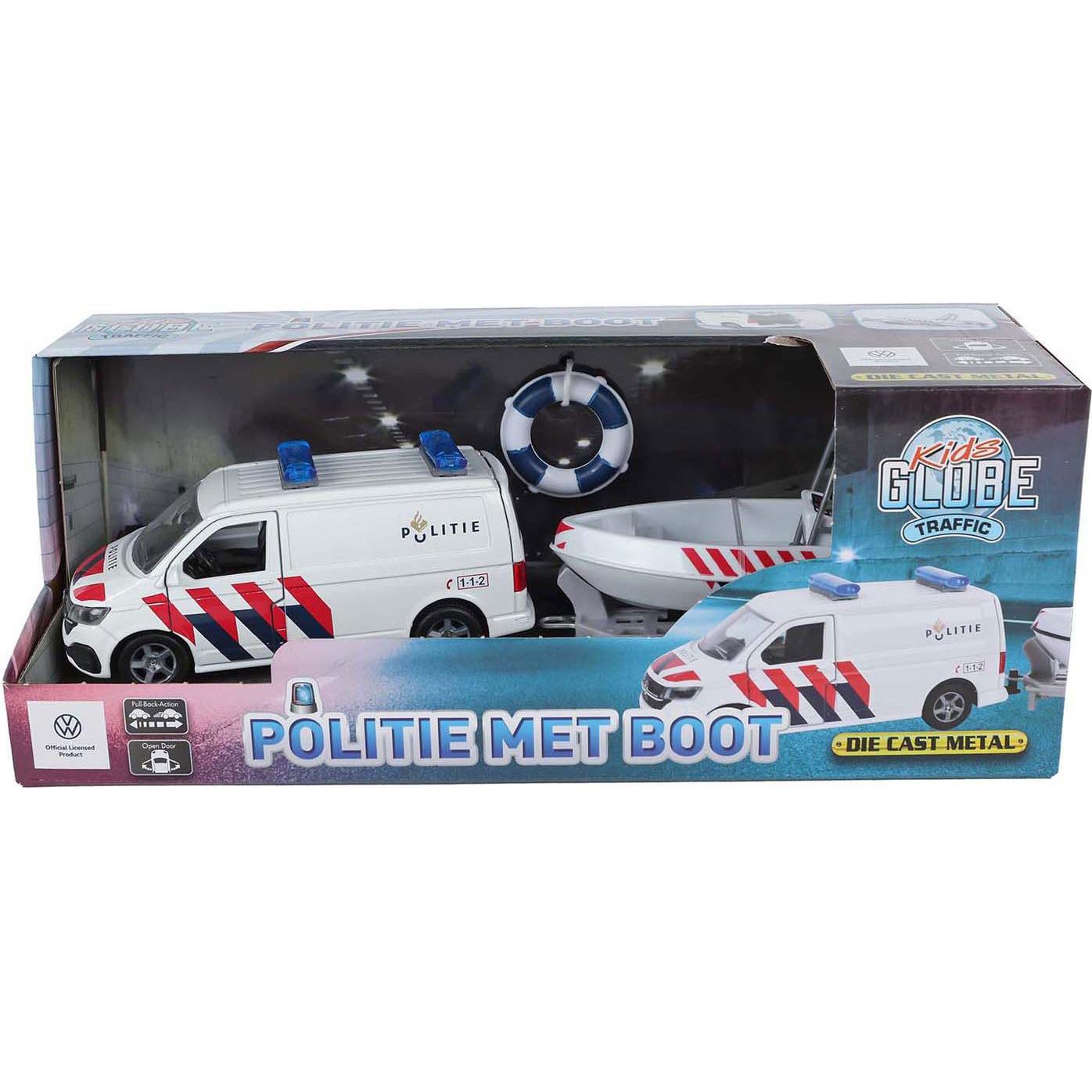 Kids Globe VW Transporter Polizei mit Boot, Druckguss (57334900)