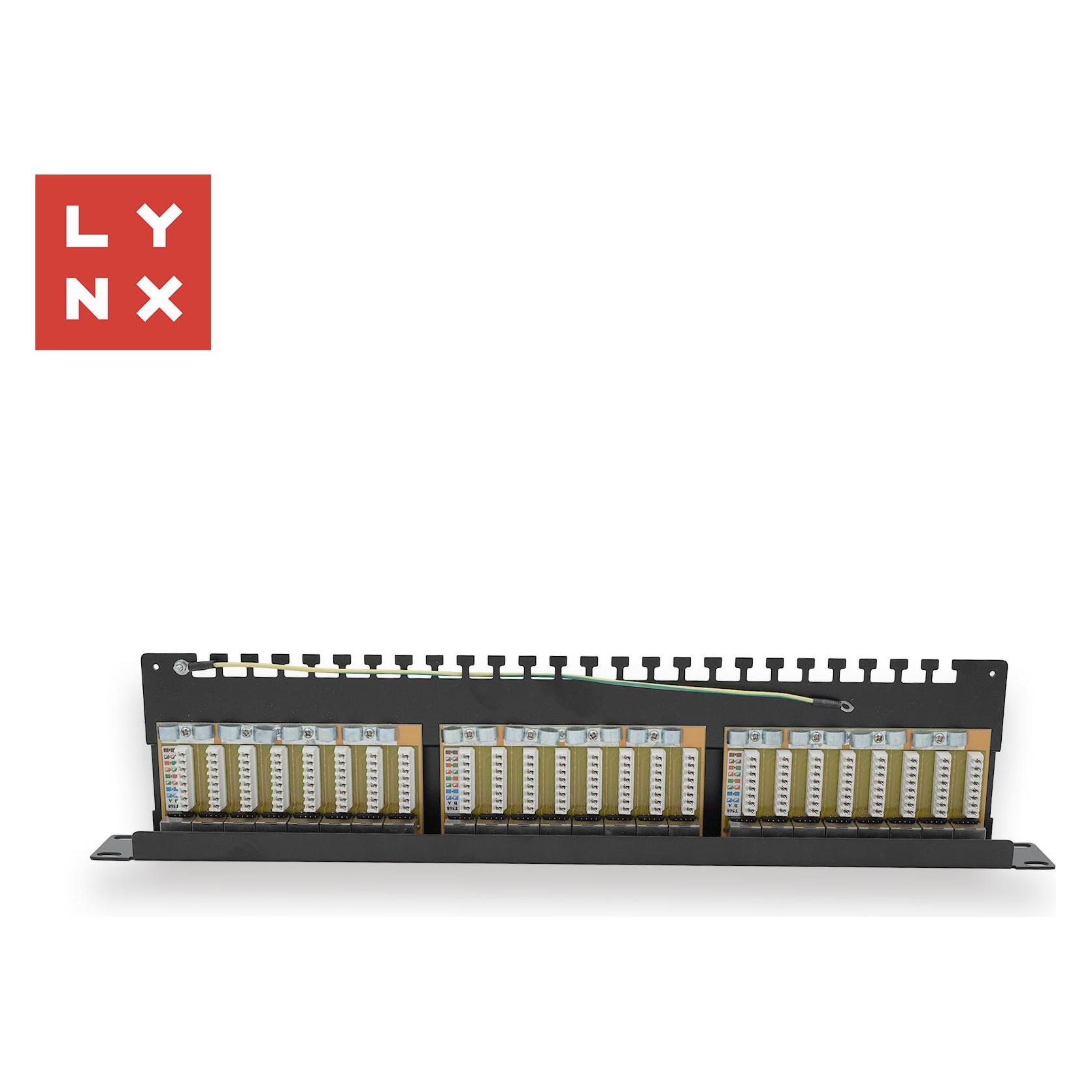 Lynx Cs LYNX 19" patch panel 24-port, STP Cat6a, 50µ, stíněný, černý (LX-24-STP6A-BK)