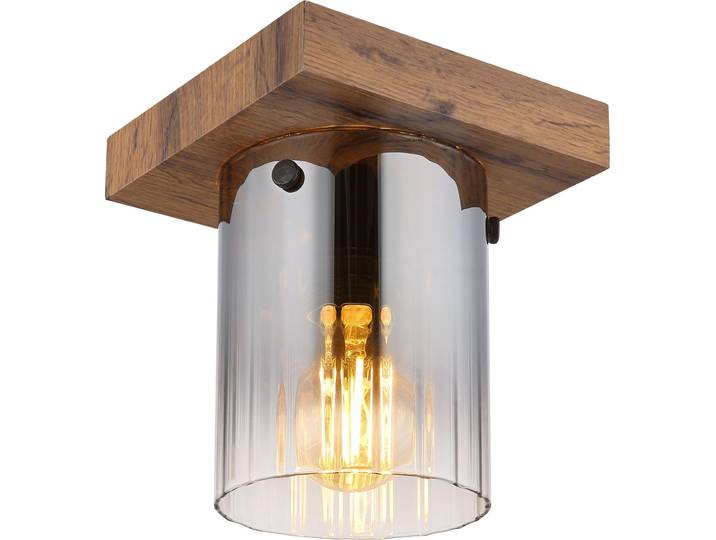 Plafonnier\, aspect bois\, verre fumé\, 1 flamme