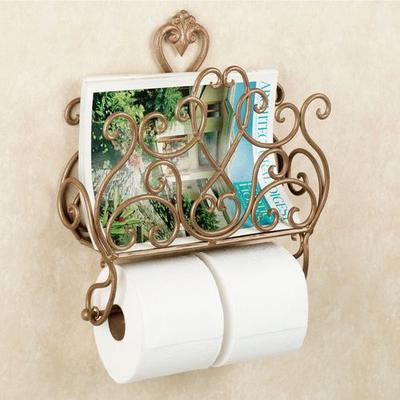 Touch of Class Aldabella Wall Magazine Rack with Toilet Paper Holder Satin Gold , Satin Gold