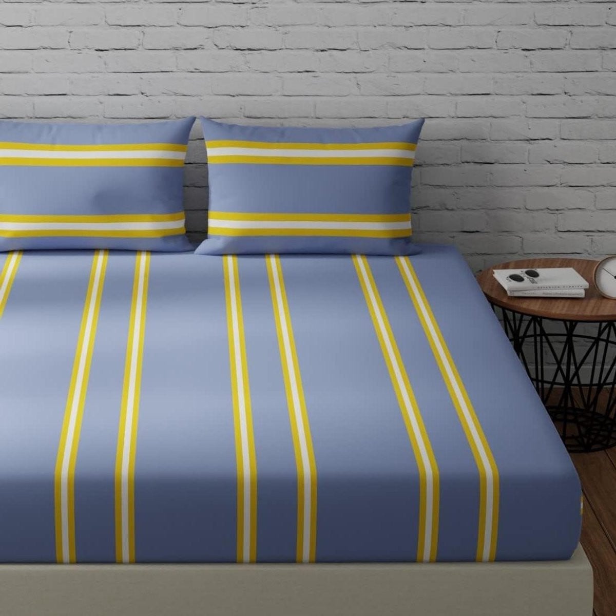 Katoenen beddengoed set grijs geel gestreept kingsize 275x275 cm