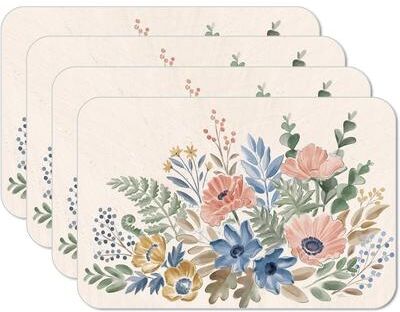 CounterArt Botanical Blends 4 Pack Reversible Easy Care Flexible Plastic Placemats Made in The USA BPA Free Easily Wipes Clean