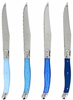 French Home Set of 4 Laguiole Steak Knives, Shades of Blue