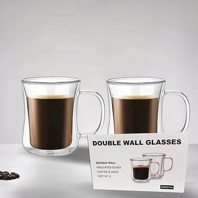 Doppelwandige Glas-Kaffeetassen – 13,5-Unzen-Diner-Kaffeetassen-Set mit 2 Glas-Kaffeetassen. isolierte Kaffeetasse, Cappuccino-Tasse, Latte-Tasse. Gläser, die nicht schwitzen, klare Becher für heiße