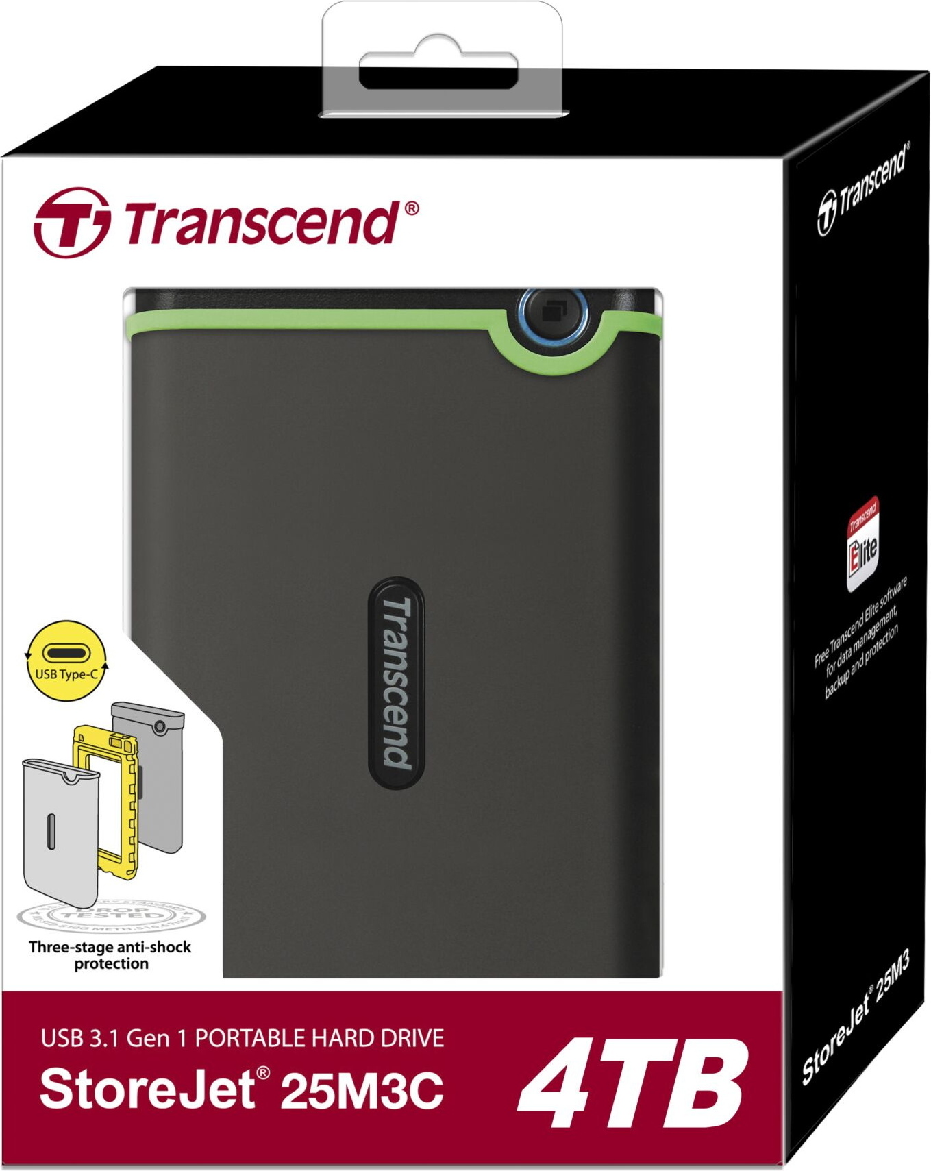 Transcend StoreJet 25M3C, 4 TB, 2.5", 3.2 Gen 1 (3.1 Gen 1), Schwarz, Grün