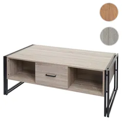 Couchtisch HWC-A27b, Beistelltisch Wohnzimmertisch, 3D-Struktur, 45x110x60cm MVG-zertifiziert, Metall ~ Eiche-Optik