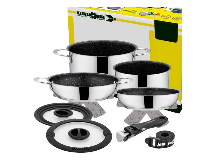 BRUNNER Topf-Set BRUNNER Camping Kochgeschirr Edelstahl ACADEMY NG Stapelbar, Leicht, (7-tlg)