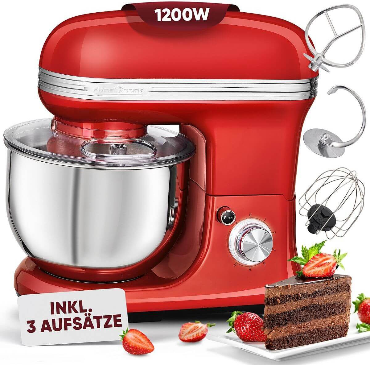 ProfiCook PC KM 1197 Keukenmachine met 1200W motor en 5 liter inhoud, Rood