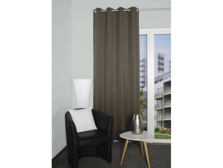 Vorhang HOME BASICS ATLANTIK Gr. 1, grau (taupe), B:140cm H:235cm, Polyester, Gardinen, Vorhang, Ösenschal Uni ATLANTIK