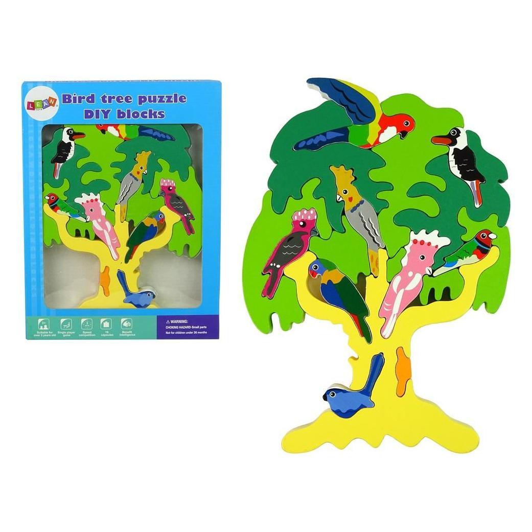 Lean Toys LeanToys Holzbaum, Vögel, Papageien, DIY-Bausteine, Holzpuzzle (10135)