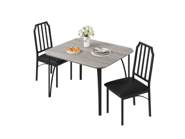 Koioplie Esszimmer-Set 3-teilig 2 Personen Tisch Stühle Gepolstert Grau Abgerundete Kanten, gepolsterte Sitze, kompakte Größe, kleine Räume