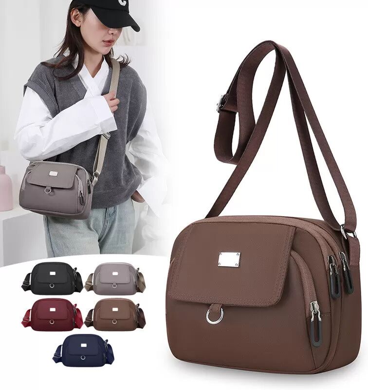 INF Stylische 2025 Nylon Umhängetasche für Damen Kaffee