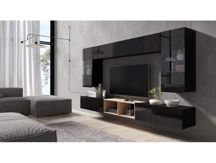 Designer Wohnwand Picasso mit LED - Schwarz - Luxusbetten24