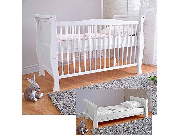 Marsell Baby Gitterbett Babybett Kinderbett mit Aloe Vera Schaumstoffmatratze Zahnschienen höhenverstellbar Weiß umbaubar zum Juniorbett