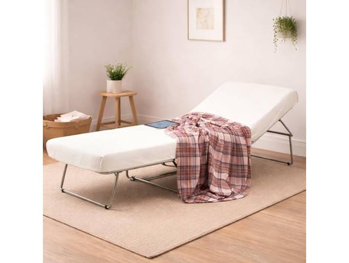Talamo Italia - Ancilla Klappbett, Hocker, der in ein Einzelbett umgewandelt werden kann, Stoffhocker für das Wohnzimmer, 100 % Made in Italy, 80 x 80 x 45 cm, Weiß