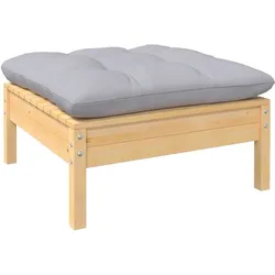 vidaXL Gartenhocker mit Grauem Kissen Massivholz Kiefer