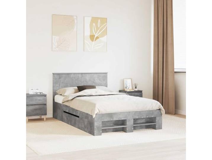 RJPLMFV Bettrahmen, Betongrau, 120 x 200 cm, Holz Mit integriertem Kopfteil, minimalistisches Design, einfache Reinigung, Verwendung im Innenbereich