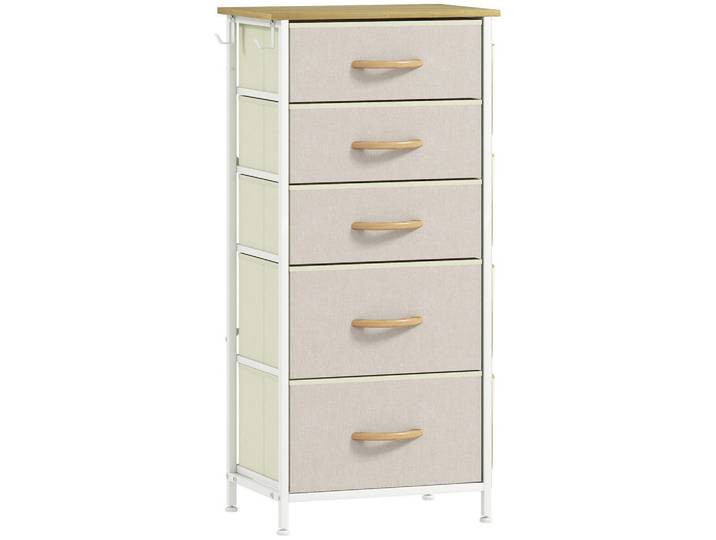 Homcom Kommode mit 5 Schubladen aus Vliesstoff Beige, Textil, 30x94.5x45 cm, Kleinmöbel, Kommoden