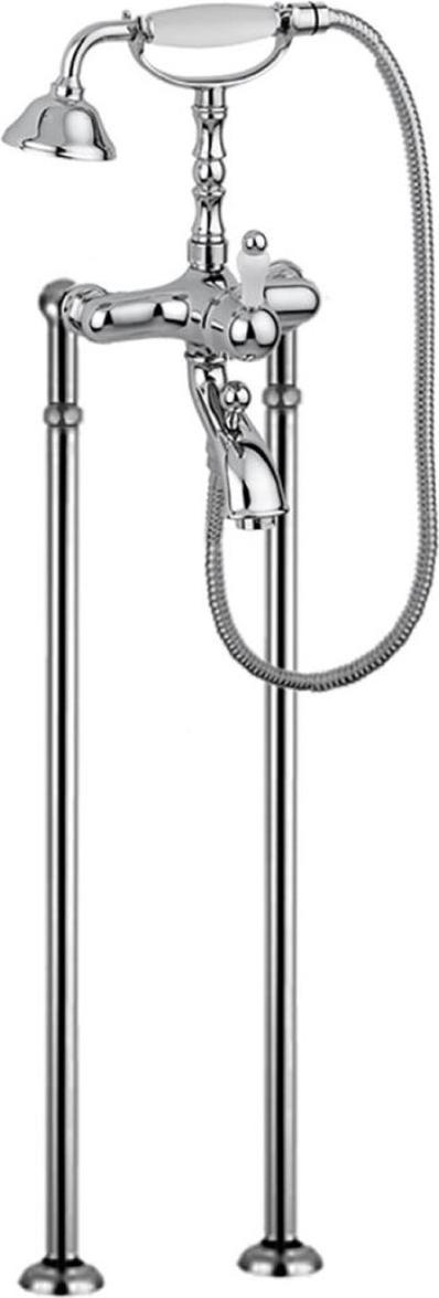 Casa Padrino Jugendstil Badewannen Armatur Silber / Weiß H. 105,5 cm - Nostalgische Badezimmer Badewannen Armatur mit Brause und Standfüßen