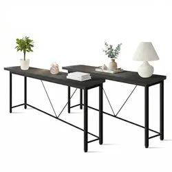 IvoQ Sidetables - 2er-Set - Schwarz - Schmale industrielle Konsolentische - 120x23 cm - Flurtische