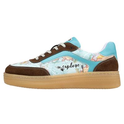 Sneaker DOGO "Monet Low-Top Sneaker Explore Damen Sneaker", Damen, Gr. 39, Normalschaft, braun (blau), Lederimitat, Schuhe Sneaker, Handgefertigt