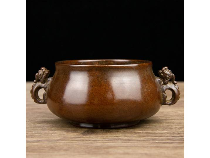 Ornement artisanal en Bronze, four Ming Xuande en cuivre violet, brûleur d'encens en laiton Pixiu à Double oreille