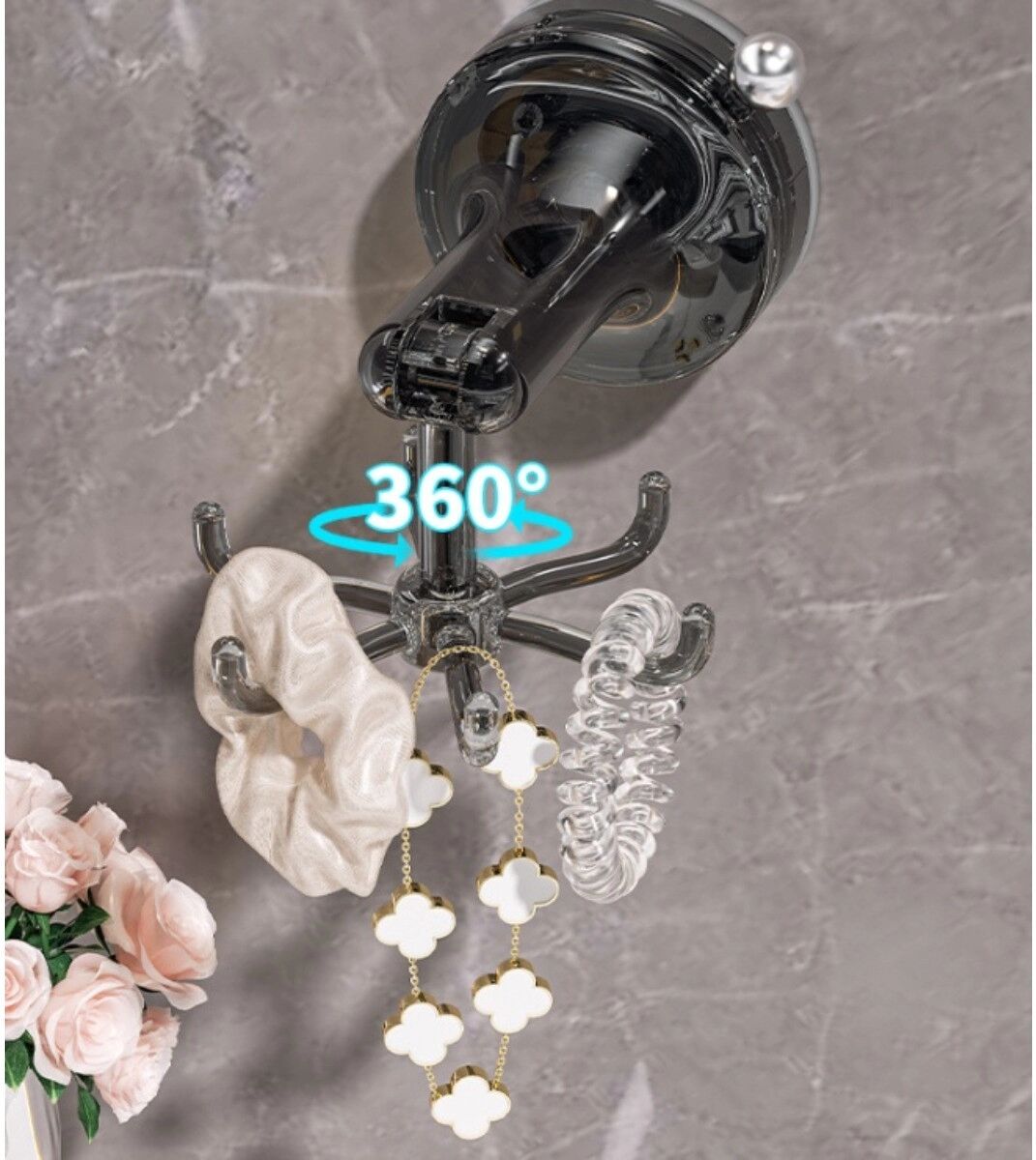 INF Sechs-Klauen Saug-Haken x2 — 360° Vakuum-Twist-Lock, faltbare PET-Haken für Bad und Küche Transparentes Grau