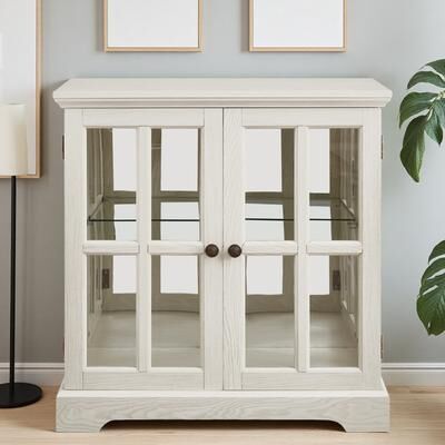 ZWYO HOSIMU "32""H LED Curio Display Cabinet Glass Cabinet with Adjustable Shelves Magnetic Closure, Lattice Doors, with 7-Color LED Lighting."