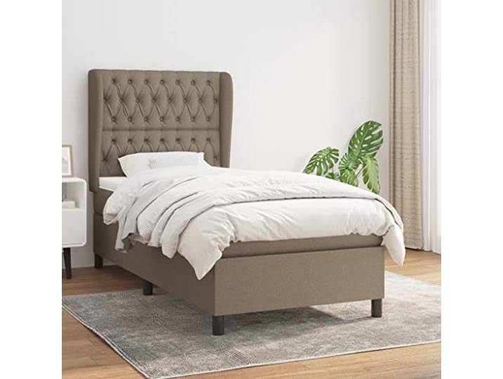 Atmungsaktiver Stoff verstellbares Kopfteil Boxspringbett Taupe 90x200 cm Boxspringbett mit Matratze Taupe 90x200 cm Stoff Lattenrost Hotelbett Komfortbett mit verstellbarem Kopfteil und