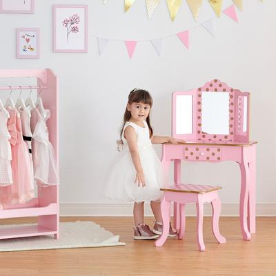 "Teamson Kids Gisele Vanity Set w/ LED Mirror Light - Pink/Rose Gold - 23.5"" x 11.75"" x 39.25"""