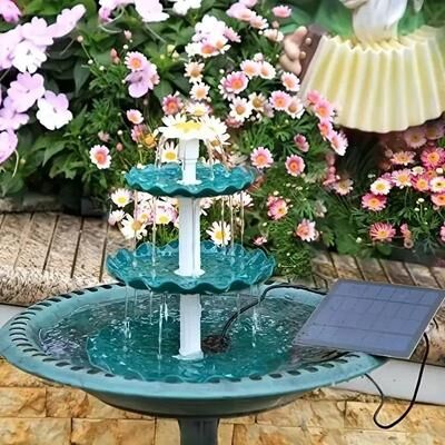 Uplift Essentials Solar Bird Bath Water Fountain With 3 Tier Design And Detachable Pump green