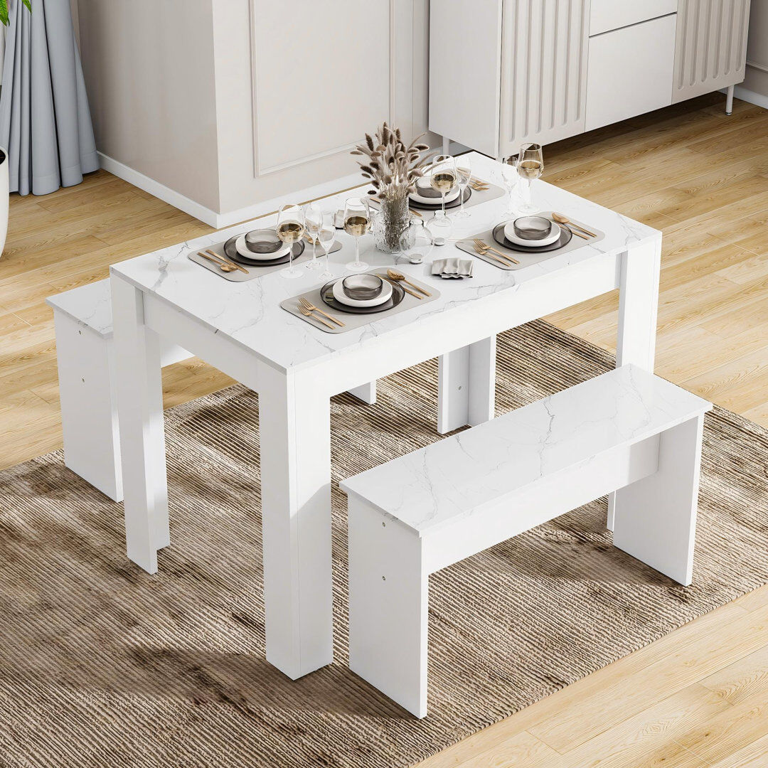 Latitude Run Liese 4 -Person Faux Marble Dining Set White 4